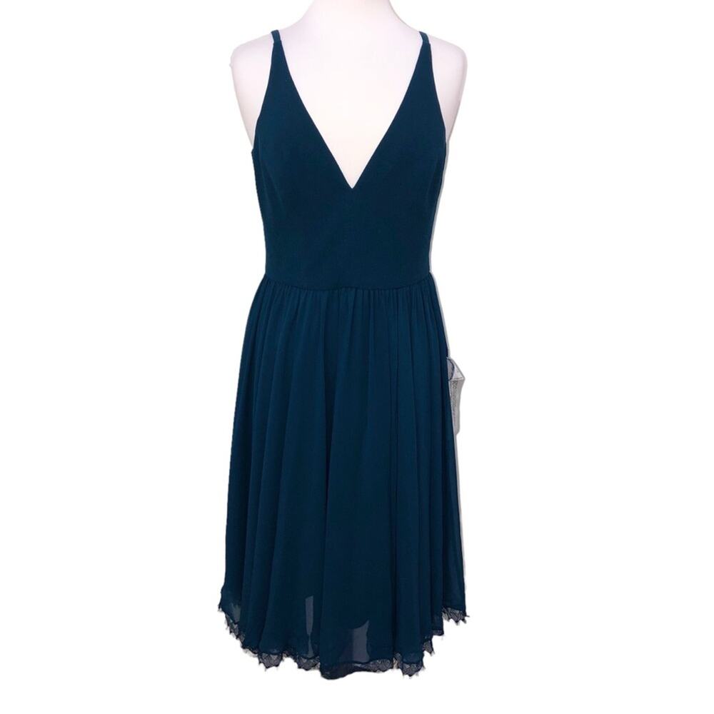Dress the Population Alicia Chiffon Cocktail Dress in Peacock Blue Large NWT - Picture 2 of 15